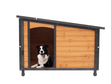 46"Dog House Outdoor & Indoor Wooden Dog Kennel for Winter with Raised Feet Weatherproof for Large Dogs(Gold red and black)PVC waterproof roof(L)