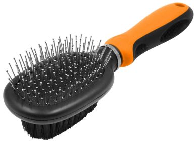 Pet Life Flex Series 2-in-1 Dual-Sided Pin and Bristle Grooming Pet Brush (Color: orange)